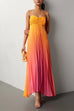 Spaghetti Strap Back Lace-up Gradient Pleated Maxi Dress