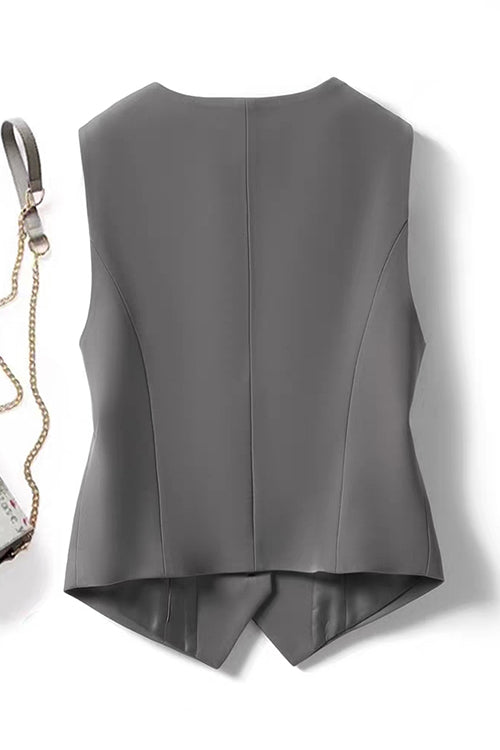 Rebadress V Neck Button Up Pocketed Blazer Vest