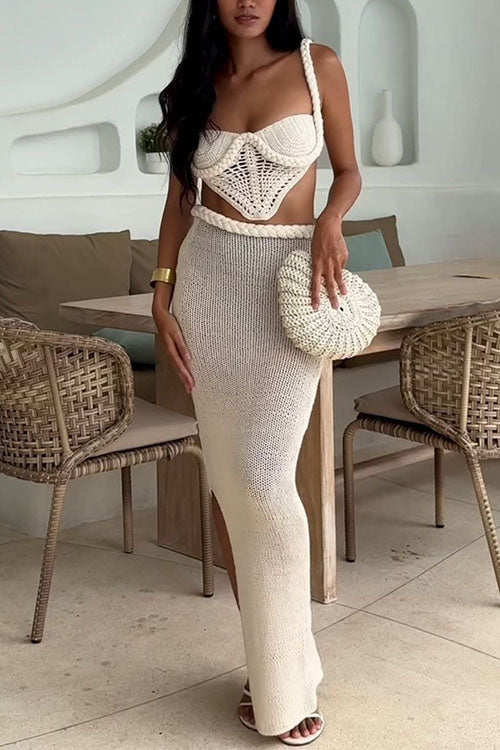 Rebadress Side Slit Knit Bodycon Maxi Skirt