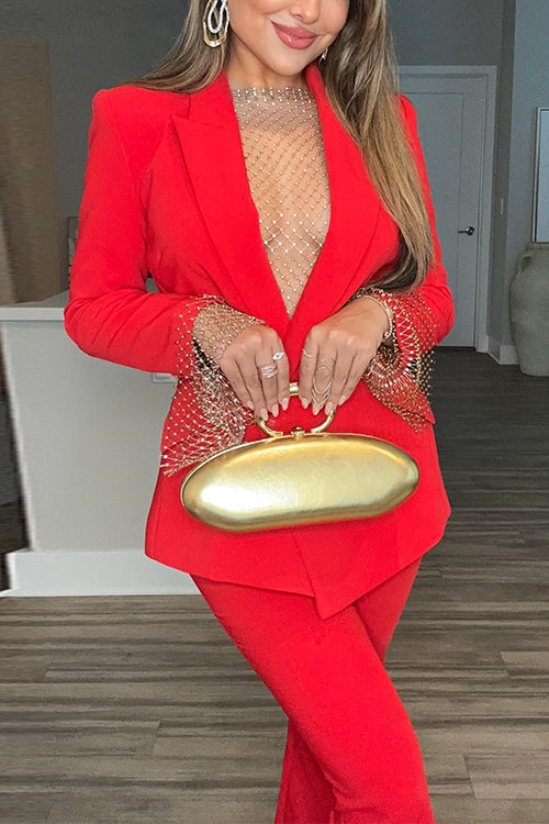 Rebadress One Button Pocketed Blazer and Straight Leg Pants Power Suit Set