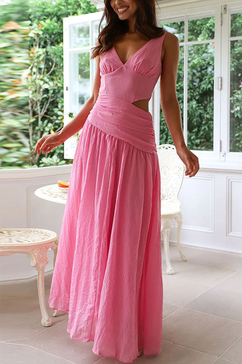 Rebadress V Neck Sleeveless Cut Out Swing Maxi Dress
