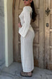 Rebadress V Neck Long Sleeves Backless Crochet Hollow Out Knit Maxi Dress