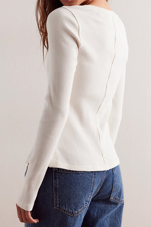 Rebadress Button Down Long Sleeves Ribbed Knit Top
