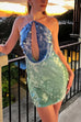 Rebadress Halter Cut Out Open Back Sequin Mini Dress