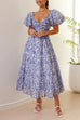 Rebadress V Neck Twist Front Cut Out Waisted Floral Maxi Ruffle Dress