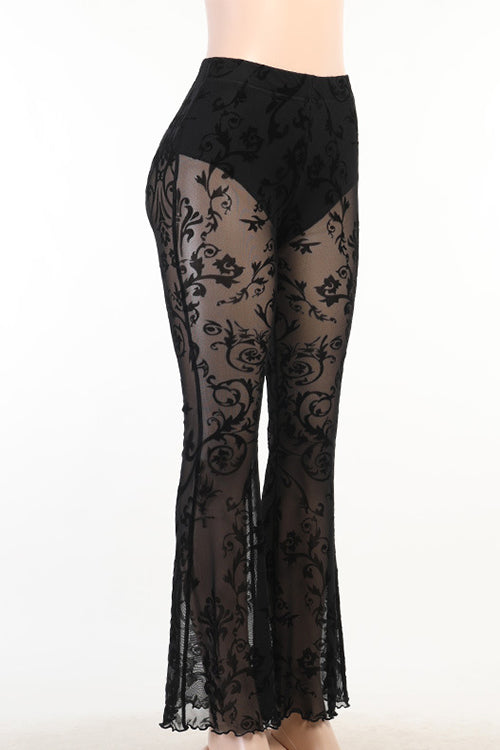Rebadress Elastic Waist Bell Bottomed Mesh Lace Pants