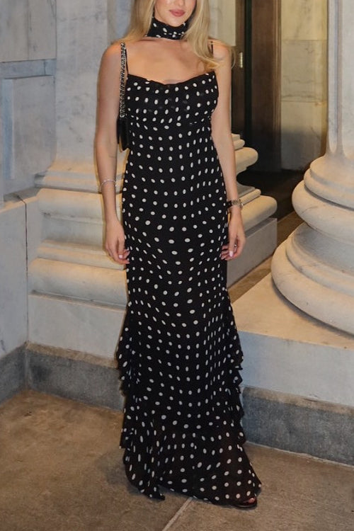 Rebadress Ruffle Hem Polka Dot Maxi Cami Dress