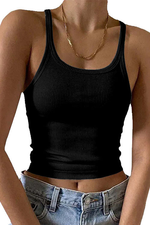 Rebadress Stretchy Ribbed Knit Crop Cami Top