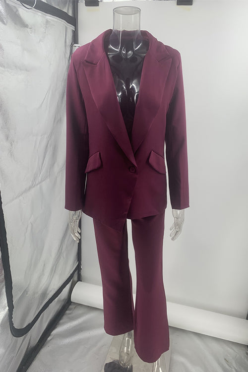 Rebadress One Button Pocketed Blazer and Straight Leg Pants Power Suit Set