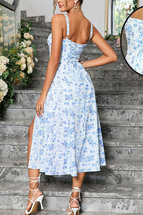 Rebadress Adjustable Strap Back Lace-up Slit Midi Dress