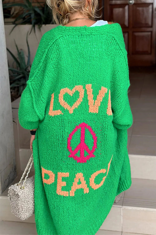 Rebadress Open Front Love and Peace Pattern Long Sweater Cardigan(in 5 Colors)