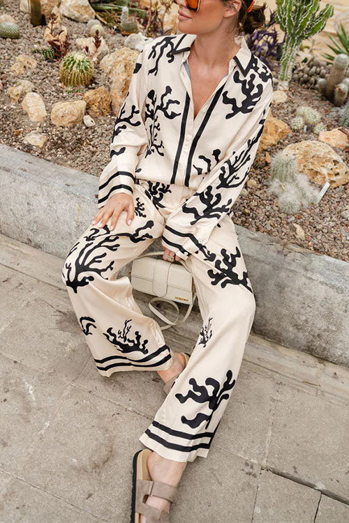 Rebadress Wide Leg Reef Print Satin Pants