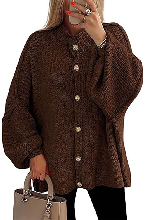 Rebadress Button Up Balloon Sleeves Sweater Cardigan