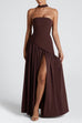 Rebadress Strapless Back Lace-up High Slit Splice Maxi Dress