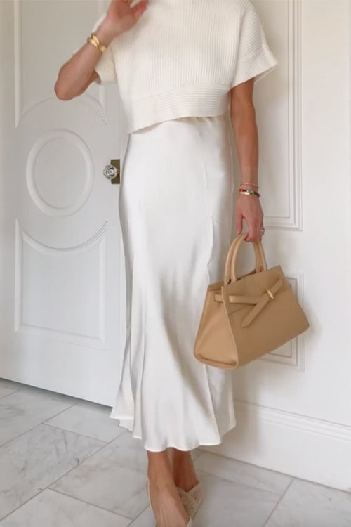 Rebadress High Rise Solid Satin Midi Skirt