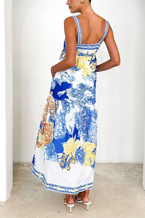 Rebadress Pocketed Side Slit Printed Maxi Cami Dress