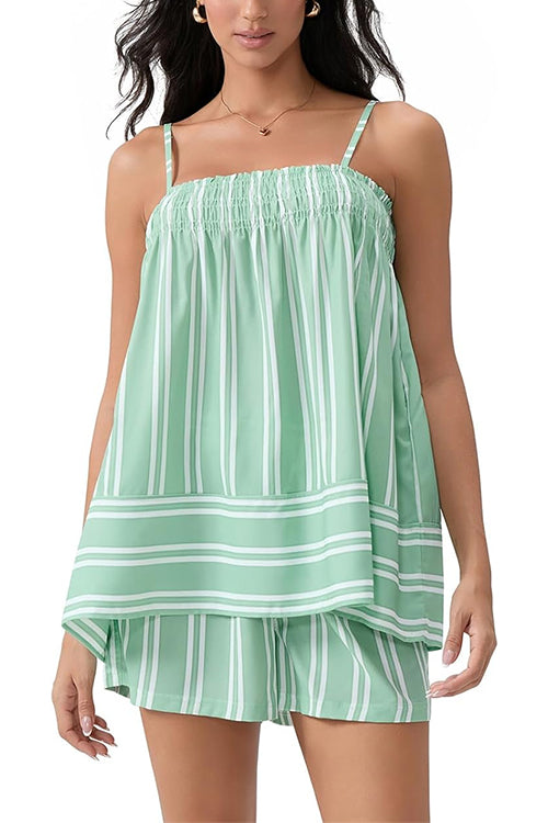 Rebadress Striped Square Neck Cami Top and Shorts Lounge Set