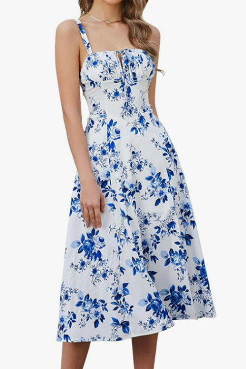 Rebadress Adjustable Strap Back Lace-up Slit Midi Dress