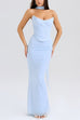 Rebadress Ruched Strapless Corset and Bodycon Maxi Skirt Set with Scarf