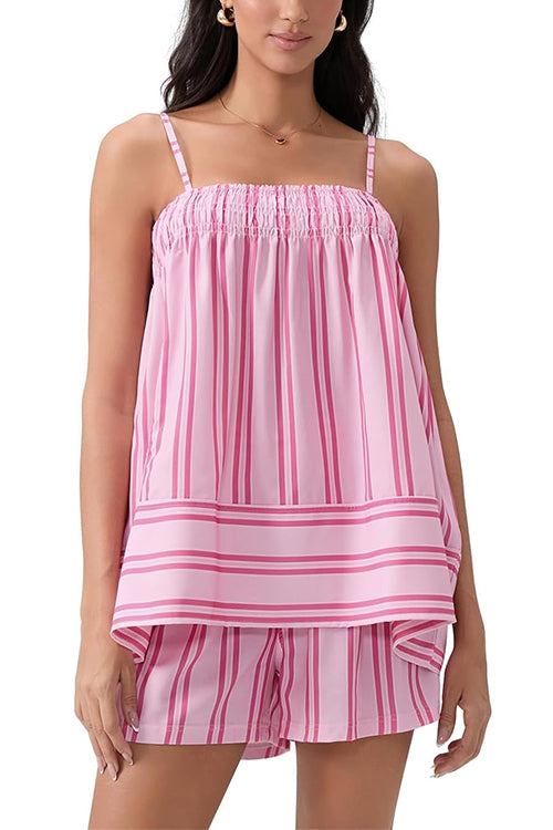 Rebadress Striped Square Neck Cami Top and Shorts Lounge Set