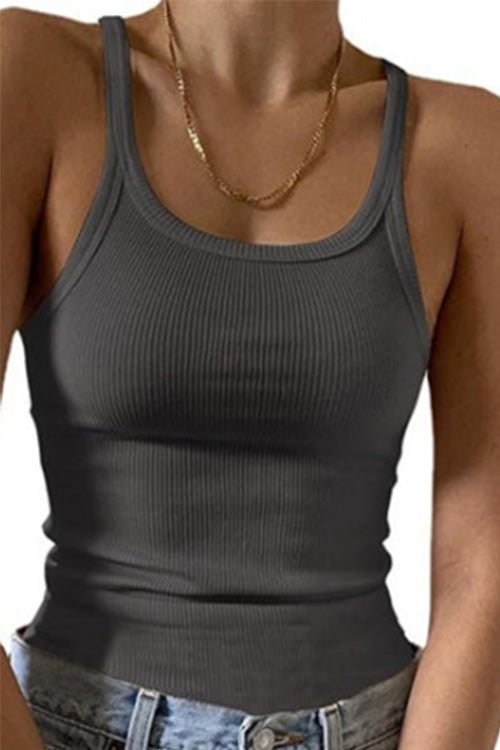 Rebadress Stretchy Ribbed Knit Crop Cami Top