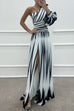 Rebadress One Shoulder Waisted Slit Printed Maxi Dress