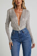 Rebadress Wrap Deep V Neck Long Sleeves Sequin Bodysuit