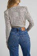 Rebadress Wrap Deep V Neck Long Sleeves Sequin Bodysuit