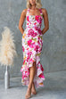 Halter Sleeveless Ruffle Hem Slit Floral Print Maxi Dress