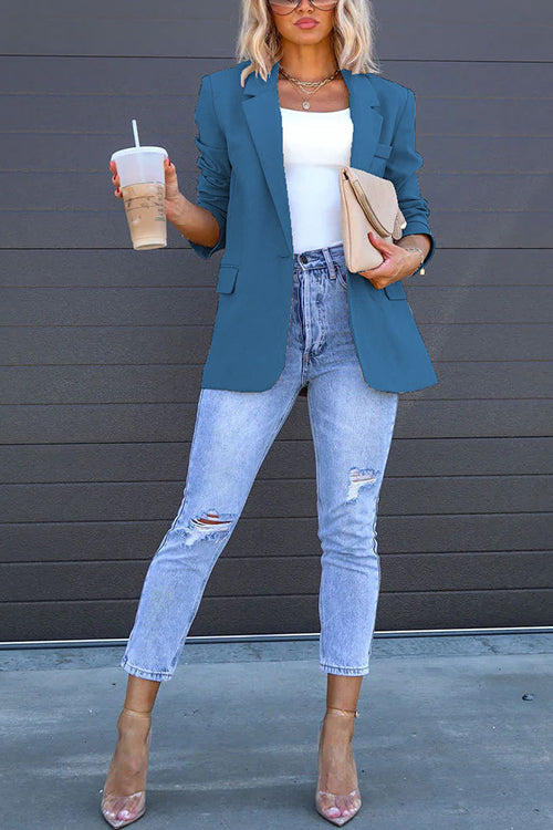 Rebadress Classic Single Button Back Slit Pocketed Blazer