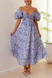 Rebadress V Neck Twist Front Cut Out Waisted Floral Maxi Ruffle Dress