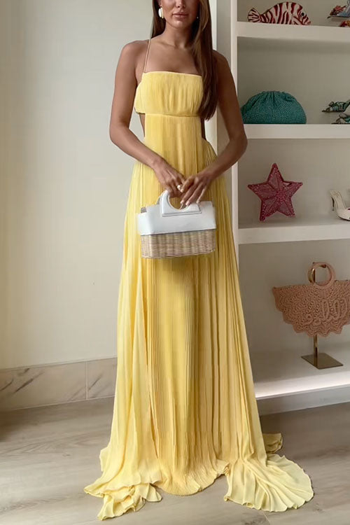 Rebadress Spaghetti Strap Back Cut Out Pleated Maxi Dress
