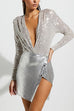 Rebadress Wrap Deep V Neck Long Sleeves Sequin Bodysuit