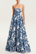 Rebadress Strapless Back Lace-up Print Maxi Party Dress