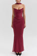 Rebadress Ruched Strapless Corset and Bodycon Maxi Skirt Set with Scarf