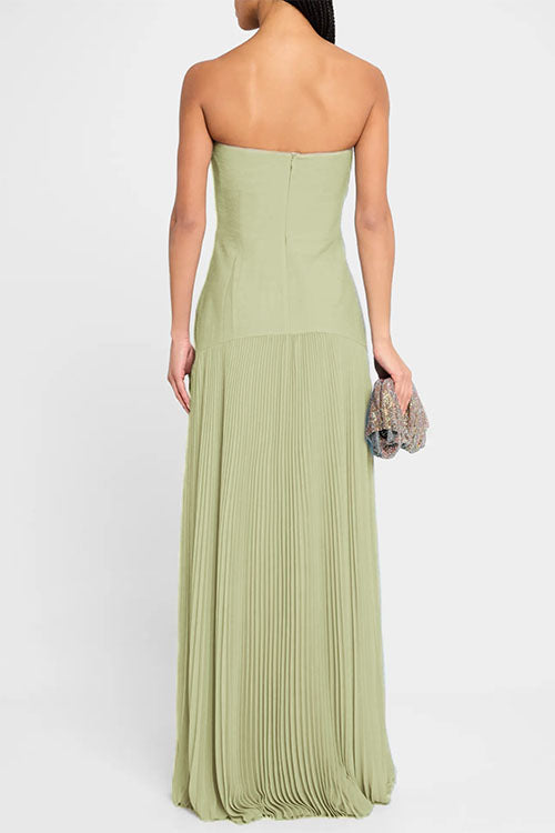 Rebadress Strapless Tube Patchwork Pleated Maxi Dress