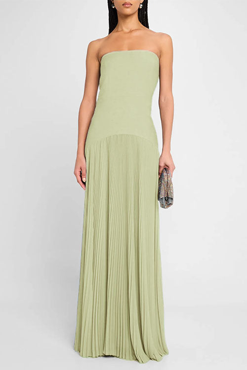 Rebadress Strapless Tube Patchwork Pleated Maxi Dress
