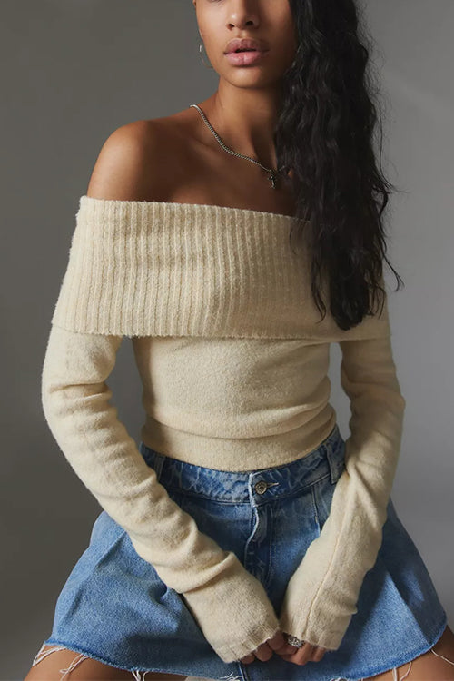 Rebadress Off Shoulder Long Sleeves Slim Fit Sweater