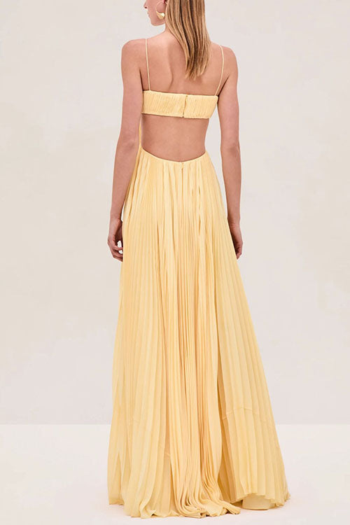 Rebadress Spaghetti Strap Back Cut Out Pleated Maxi Dress