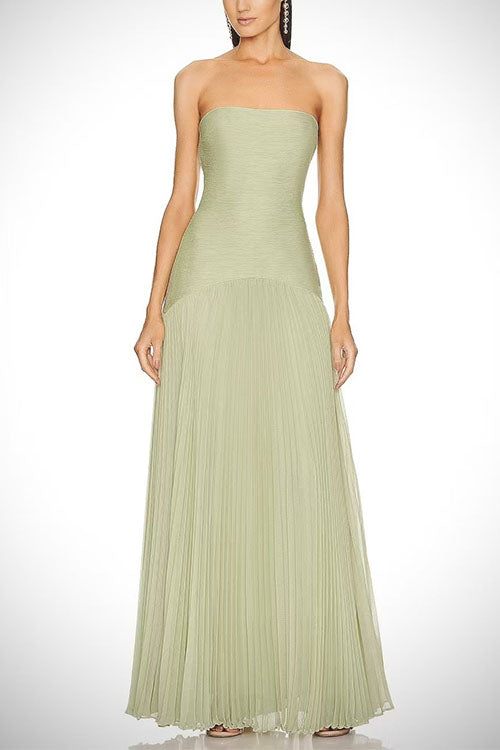 Rebadress Strapless Tube Patchwork Pleated Maxi Dress