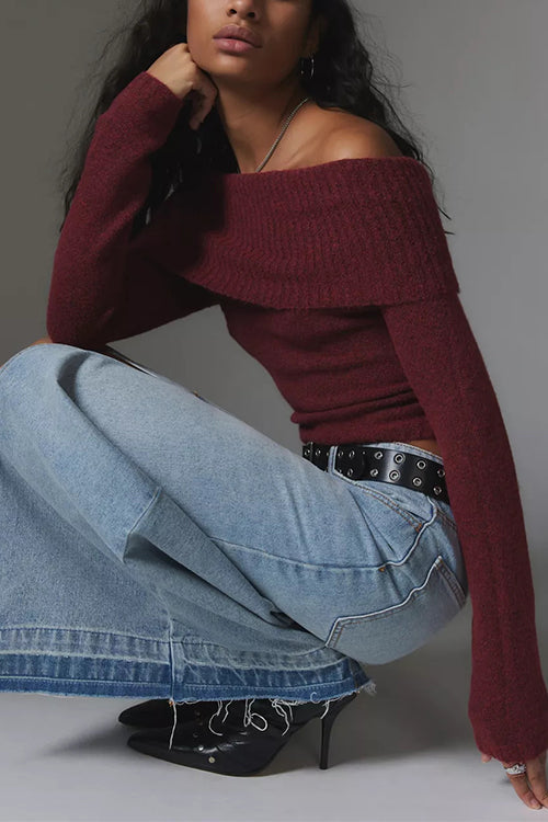 Rebadress Off Shoulder Long Sleeves Slim Fit Sweater