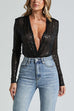 Rebadress Wrap Deep V Neck Long Sleeves Sequin Bodysuit
