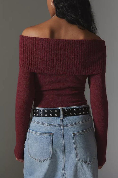 Rebadress Off Shoulder Long Sleeves Slim Fit Sweater