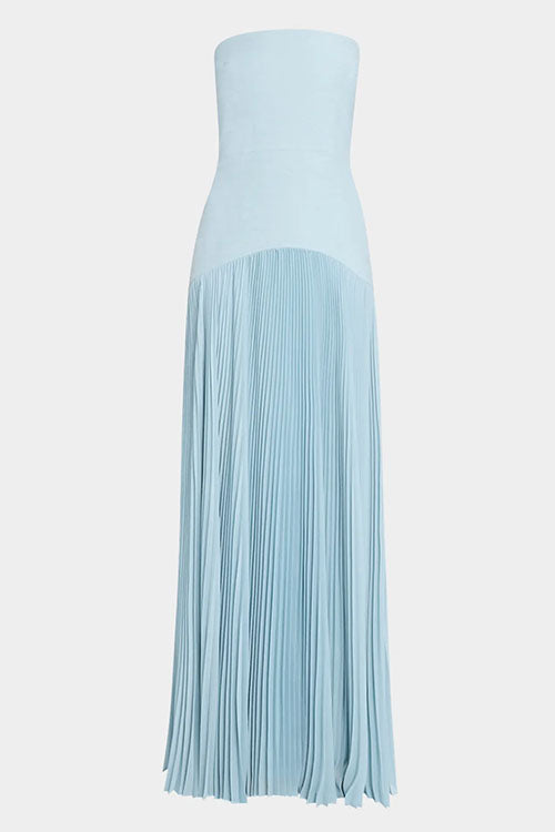 Rebadress Strapless Tube Patchwork Pleated Maxi Dress