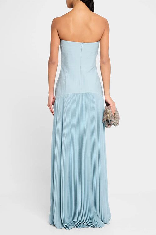 Rebadress Strapless Tube Patchwork Pleated Maxi Dress