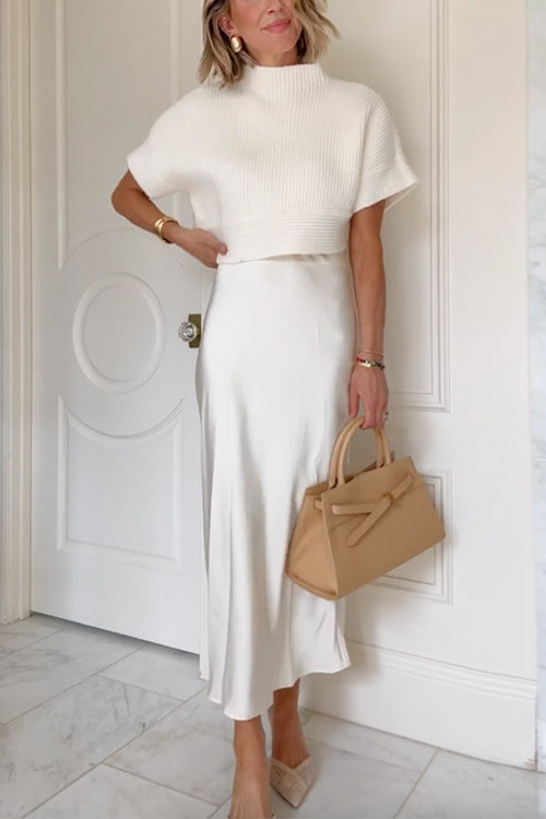 Rebadress High Rise Solid Satin Midi Skirt