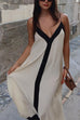 Rebadress Spaghetti Strap V Neck Color Block Maxi Holiday Dress