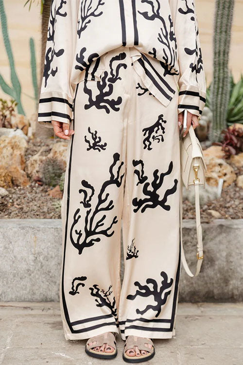Rebadress Wide Leg Reef Print Satin Pants