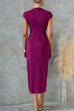Ruched Cap Sleeve Side Slit Bodycon Midi Dress