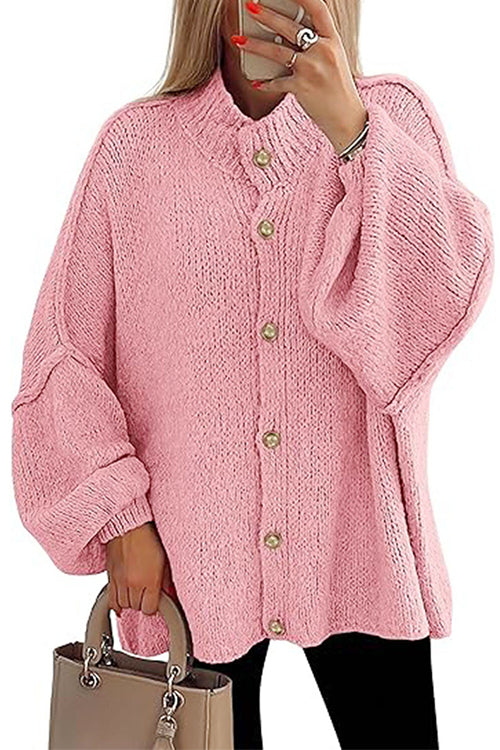 Rebadress Button Up Balloon Sleeves Sweater Cardigan